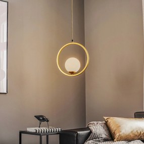 Eko-Light Lampada a sospensione Vienna, vetro opalino, ottone, a 1 luce