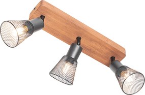 Faretto industriale nero con legno 3 luci - Kristina