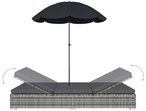 Lettino prendisole con ombrellone in polyrattan grigio