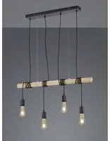 Sospensione Vintage Brody 4xE27 Nero Legno Trio Lighting