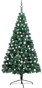 Albero di Natale a Metà Preilluminato con Palline, Albero di Natale a Metà Preilluminato con Palline Verde 150 cm II