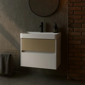 Mobile da bagno sospeso sotto lavabo Niwa 2 cassetti L 59.5 x H 50 x P 45.5 cm bianco e sabbia cannettato