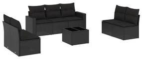 Set divani da giardino con cuscini 8 pz nero in polyrattan