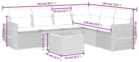 Set Divani da Giardino 7 pz con Cuscini Grigio in Polyrattan