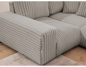 Divano angolare grigio chiaro (con penisola a sinistra/a U) rivestito in velluto a coste Justin – Ropez