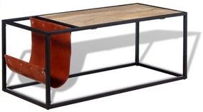 Tavolino Da Salotto İn Vera Pelle Con Portariviste 110x50x45 Cm /