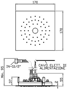 Soffione doccia 17x17 multifunzione con luce bianca centrale e trasformatore in acciaio Zucchetti Isyshower Z94155