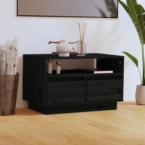 Mobile Porta Tv Nero 60x35x37 Cm İn Legno Massello Di Pino /