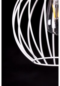 Lampadario 3 Luci Morgana Paralumi A Gabbia In Acciaio Bianco E Legno Naturale