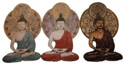Decorazione da Parete DKD Home Decor 20 x 4 x 30,3 cm Rosso Azzurro Dorato Buddha Orientale (3 Pezzi)