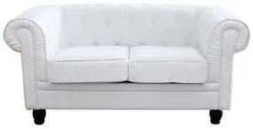 Divano Chesterfield in ecopelle bianca o marrone vintage 2 o 3 posti, Bianco / 2 posti