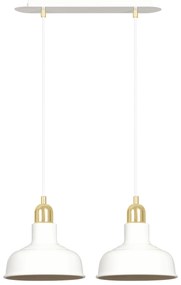 Lampadario Industrial 2 Luci Kubera In Acciaio Bianco Con Elementi In Oro
