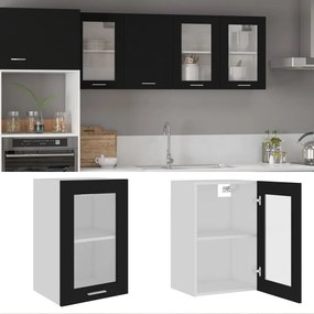 Mobile Pensile Con Vetro Nero 40x31x60 Cm İn Legno Multistrato /