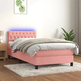 Letto A Molle Con Materasso E Led Rosa 90x190 Cm İn Velluto /