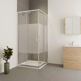 Box doccia angolare con porta scorrevole, L 73-75.5 cm x L 75.5 cm, H 190 cm, in vetro serigrafato SP. 6 mm, profilo lucido cromo | Verve