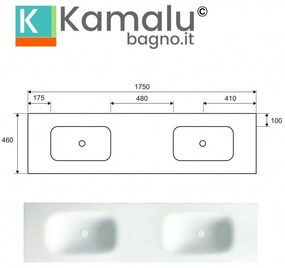 Kamalu - mobile bagno a terra 175 cm doppio lavabo 2 cassetti e anta sp-175ss