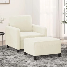 Poltrona Con Poggiapiedi Crema 60 Cm İn Velluto /
