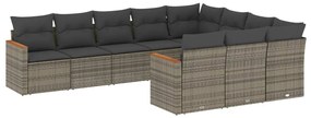 Set divano da giardino 10 pz con cuscini grigio in polyrattan