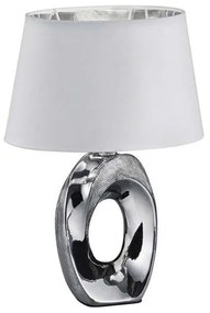 Lampada da tavolo in ceramica e tessuto bianco e argento , altezza 33 cm Taba - Reality