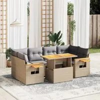 Set Divani da Giardino 7 pz con Cuscini Beige in Polyrattan 3273418