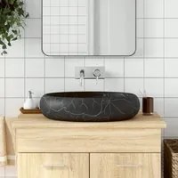 Lavabo da Appoggio Nero Ovale 59x40x15 cm Ceramica 155112