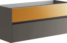 Mobile da bagno sospeso sotto lavabo Niwa 2 cassetti L 119.5 x H 50 x P 45.5 cm grigio e senape cannettato