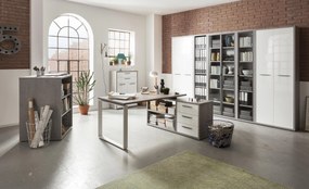 Ufficio completo in finitura Cemento e Bianco Laccato