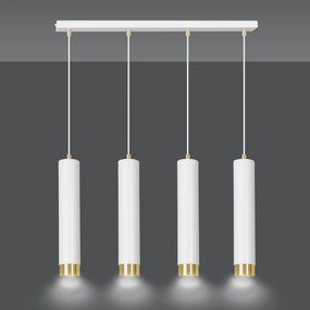Lampadario 4 Luci Brunilde In Acciaio Bianco E Tubolari In Bianco E Oro