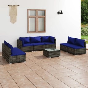 Set Divani da Giardino 8 pz con Cuscini in Polyrattan Grigio