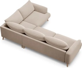 Divano angolare beige (con penisola a destra/a L) con rivestimento in velluto Naomi – Micadoni