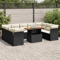 Set Divani da Giardino 10pz con Cuscini in Polyrattan Nero 3326968