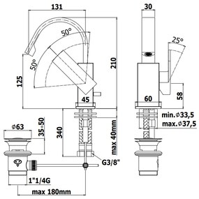 Paffoni Elle El837 Miscelatore Monocomando Lavabo canna ad ombrello e scarico automatico 1”1/4G Cromo