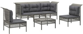 Set divani da giardino 6 pz con cuscini in polyrattan grigio