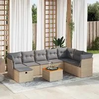 Set Divano da Giardino 9 pz con Cuscini Beige in Polyrattan 3325776