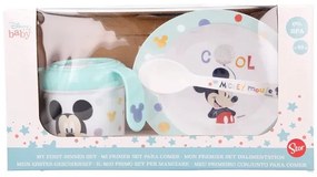 Trade Shop - Disney Set Prima Pappa 3 Pezzi Topolino Azzurro Mickey Mouse Bambini Asilo