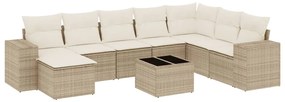 Set divano da giardino 9 pz con cuscini beige in polyrattan