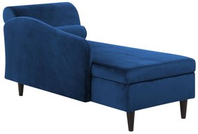 Chaise longue velluto blu marino e legno scuro destra LUIRO Beliani