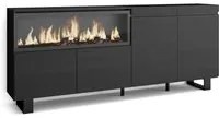 Credenza, Mobile, Cucina, 210, 4 Porte, Camino elettrico XXL, Design industriale, Nero RF3217