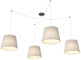 Sospensione 4 Luci Iside Con Fermacavi E Paralumi Beige