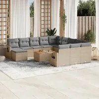 Set Divano da Giardino 13 pz con Cuscini Beige Misto Polyrattan 3257200