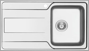 Lavello integrato 1 vasca in inox argento DELINIA Basalt L 50 x L 86 cm, sgocciolatoio a sinistra