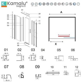 Kamalu - porta doccia 130 cm colore nero vetro 6 mm altezza 200h | kla4000n