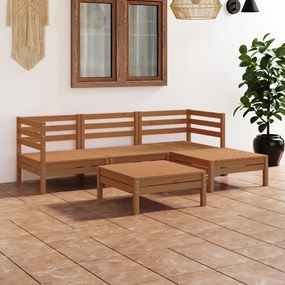 Set Divani da Giardino 5 pz in Legno Massello di Pino Miele