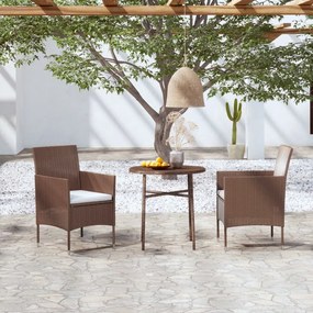 Set mobili da pranzo per giardino 3 pz in polyrattan marrone