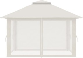 Gazebo Pieghevole 4x4 m ad Altezza Regolabile con Zanzariera e Borsa in Metallo e Tessuto Oxford Crema...