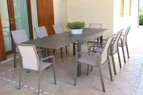 JERRI - set tavolo in alluminio cm 135/270 x 90 x 75 h con 8 poltrone Lotus