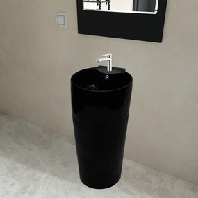 Lavandino Bagno Ceramica Nera Rotondo Foro Rubinetto/ Trabocco /