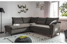 Divano letto angolare in velluto grigio scuro L, angolo sinistro Stylish Stan - Miuform