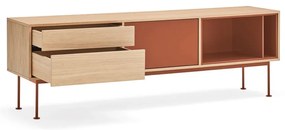 Cassettiera TV rosso mattone con impiallacciatura in rovere Yoko - Teulat