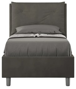 Letto singolo imbottito 80x210 microfibra Appia senza rete, con rete e contenitore, Grigio / Con Rete
